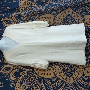 Worth New York Designer Ivory Midi Puff Sleeve Dress